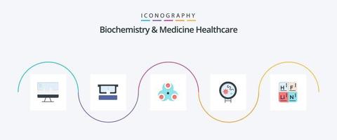 biochimie et médicament soins de santé plat 5 icône pack comprenant tableau. recherche. danger. médical. les bactéries vecteur