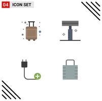 pictogramme ensemble de 4 Facile plat Icônes de bagages des ordinateurs touristique le rasoir dispositifs modifiable vecteur conception éléments