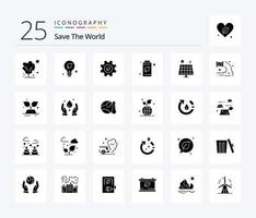 enregistrer le monde 25 solide glyphe icône pack comprenant énergie. arbre. idée. vert. environnement vecteur
