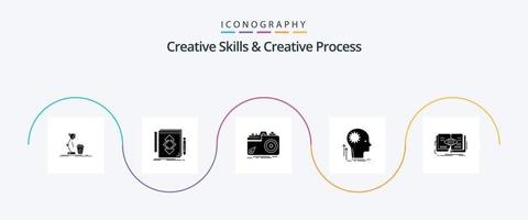 Créatif compétences et Créatif processus glyphe 5 icône pack comprenant pensée. esprit. dessiner. ouverture. Capturer vecteur