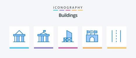 bâtiments bleu 5 icône pack comprenant lignes. allée. sauvetage. stade. public. Créatif Icônes conception vecteur