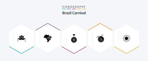 Brésil carnaval 25 glyphe icône pack comprenant cirque. roue. carte. fête. brésilien vecteur