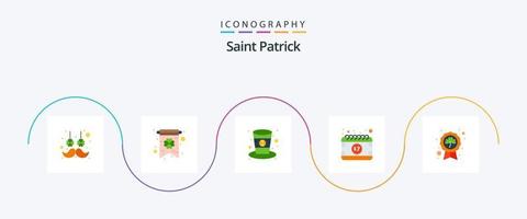 Saint patrick plat 5 icône pack comprenant feuille. trèfle. chapeau. festival. Date vecteur
