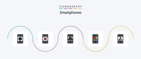 les smartphones ligne rempli plat 5 icône pack comprenant appel. téléphone. appel. mathématiques. webcam vecteur