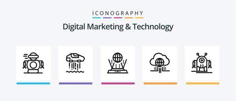 numérique commercialisation et La technologie ligne 5 icône pack comprenant robinet. données. artificiel. langue. machine. Créatif Icônes conception vecteur