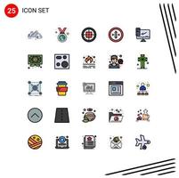 pack de 25 Créatif rempli ligne plat couleurs de PC moniteur badge ordinateur soldat modifiable vecteur conception éléments