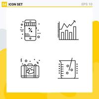 universel icône symboles groupe de 4 moderne ligne remplie plat couleurs de en ligne mallette remise analytique romance modifiable vecteur conception éléments