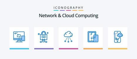 réseau et nuage l'informatique bleu 5 icône pack comprenant connexion. technologie. nuage. stockage. mobile. Créatif Icônes conception vecteur