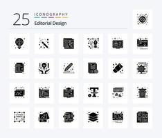 éditorial conception 25 solide glyphe icône pack comprenant créatif. stylo. créatif. dessin. art vecteur