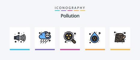 la pollution ligne rempli 5 icône pack comprenant co dioxyde. carbone. goutte. recherche. radioactif. Créatif Icônes conception vecteur