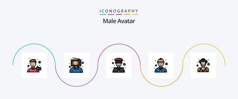 Masculin avatar ligne rempli plat 5 icône pack comprenant agriculteur. sécurité ouvrier. homme. ligne ouvrier. capitaine vecteur