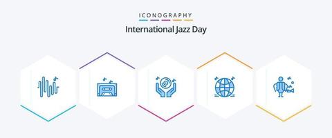 international le jazz journée 25 bleu icône pack comprenant . musique. main. artiste. la musique vecteur