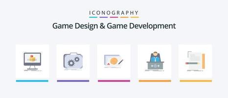 Jeu conception et Jeu développement plat 5 icône pack comprenant légende. jeu. progrès. jeu. nouveau. Créatif Icônes conception vecteur