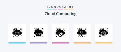 nuage l'informatique glyphe 5 icône pack comprenant nuage. outil. bloc. réparation. nuage. Créatif Icônes conception vecteur