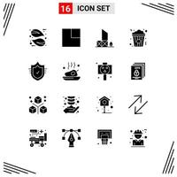 pack de 16 moderne solide glyphes panneaux et symboles pour la toile impression médias tel comme protection nourriture plage casse-croûte pop corn modifiable vecteur conception éléments