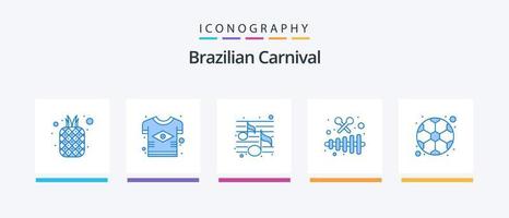 brésilien carnaval bleu 5 icône pack comprenant faire la fête. musique. drapeau. instrument. faire la fête. Créatif Icônes conception vecteur