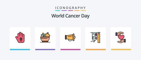 monde cancer journée ligne rempli 5 icône pack comprenant médical. goutte. mégaphone. journée. monde. Créatif Icônes conception vecteur