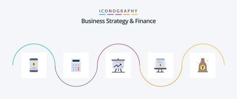 affaires stratégie et la finance plat 5 icône pack comprenant yen. commerce électronique. analytique. achats. Paiement vecteur