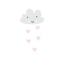 illustration de dessin animé de vecteur avec joli nuage endormi et pluie de coeurs. art de pépinière de style scandinave. carte de Saint Valentin