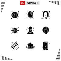 pack de 9 moderne solide glyphes panneaux et symboles pour la toile impression médias tel comme designer portail cœur trou noir modifiable vecteur conception éléments