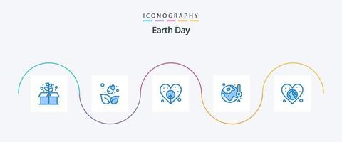Terre journée bleu 5 icône pack comprenant monde. Terre. journée. thermie. énergie vecteur