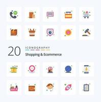 20 achats et commerce électronique plat Couleur icône pack comme en ligne lien local l'Internet global vecteur