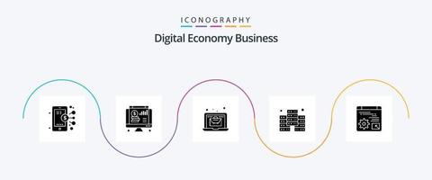 numérique économie affaires glyphe 5 icône pack comprenant engrenage. la toile. en ligne. base de données. numérique vecteur