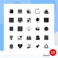 pack de 25 Créatif solide glyphes de l'Internet tourner écran dans le sens horaire échelle modifiable vecteur conception éléments