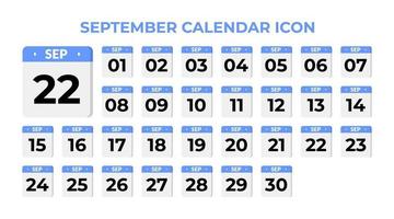 icône de calendrier de septembre, sur bleu vecteur