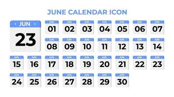 Icône de calendrier de juin, sur bleu vecteur