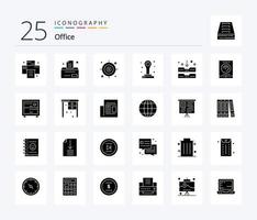 Bureau 25 solide glyphe icône pack comprenant radio. bureau. cible. tiroir. archiver vecteur