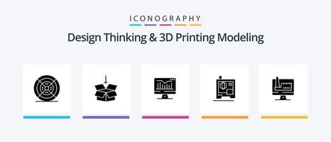 conception en pensant et ré impression la modélisation glyphe 5 icône pack comprenant moniteur. ordinateur. ordinateur. scanner. imprimante. Créatif Icônes conception vecteur