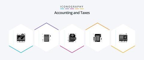 les taxes 25 glyphe icône pack comprenant calculatrice. calculer. argent. comptabilité. page vecteur