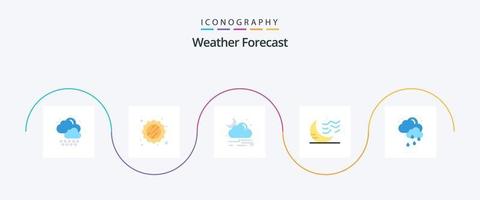 temps plat 5 icône pack comprenant temps. nuage. pluie. temps. nuit vecteur