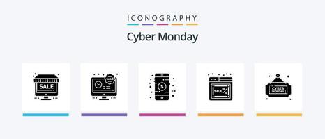 cyber Lundi glyphe 5 icône pack comprenant planche. en ligne. mobile. lundi. la toile. Créatif Icônes conception vecteur