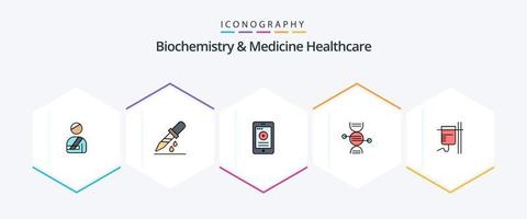 biochimie et médicament soins de santé 25 ligne remplie icône pack comprenant médical. os. médical. médical. adn vecteur