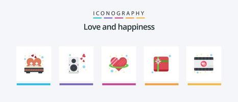 l'amour plat 5 icône pack comprenant vidéo. cadeau. conférencier. cadeau. romance. Créatif Icônes conception vecteur