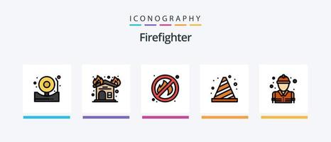 sapeur pompier ligne rempli 5 icône pack comprenant pompier. Feu. alerte. combattant. Feu. Créatif Icônes conception vecteur