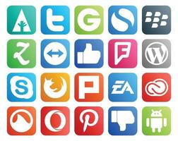 20 social médias icône pack comprenant électronique les arts navigateur comme Firefox skype vecteur