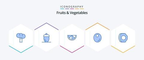 des fruits et des légumes 25 bleu icône pack comprenant des fruits. abricot jus. vert. abricot. fruit vecteur