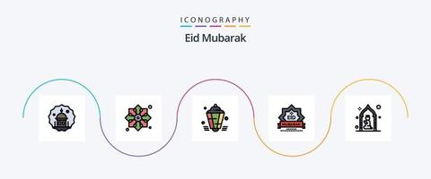 eid mubarak ligne rempli plat 5 icône pack comprenant timbre. aïd. tissu. décoration. musulman vecteur