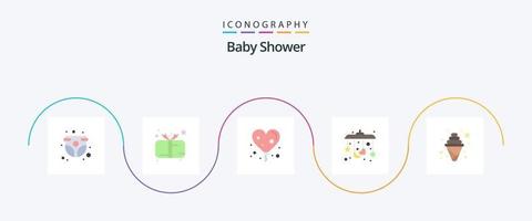bébé douche plat 5 icône pack comprenant crème. dormir. mignon. mobile. l'amour vecteur