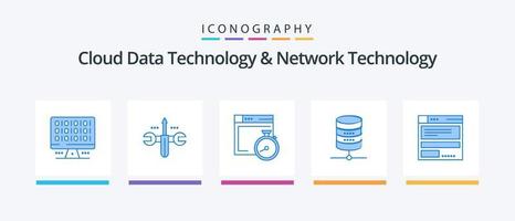 nuage Les données La technologie et réseau La technologie bleu 5 icône pack comprenant navigateur. l'informatique. fichier . argent . poupée. Créatif Icônes conception vecteur