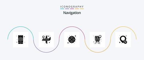 la navigation glyphe 5 icône pack comprenant broche. emplacement. cible. restaurant. carte vecteur