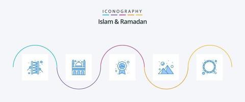 Islam et Ramadan bleu 5 icône pack comprenant chapelet. musulman. halal. iftar temps. soir vecteur