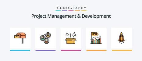 projet la gestion et développement ligne rempli 5 icône pack comprenant se concentrer. lumière. planification. idée. succès. Créatif Icônes conception vecteur