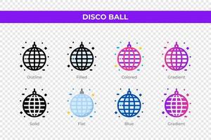 icônes de boule disco dans un style différent. ensemble d'icônes de boule disco. symbole de vacances. jeu d'icônes de style différent. illustration vectorielle vecteur