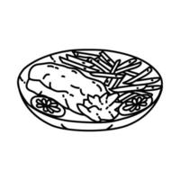 icône de poisson-chat frit. style d'icône dessiné à la main ou contour doodle vecteur