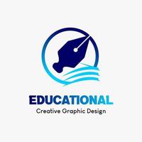 logo symbole pour éducation. éducatif livre icône et une des stylos œil icône dans une cercle. éducation vecteur logo modèle.