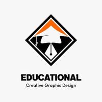 logo symbole pour éducation. icône de une Pointé stylo pointe et l'obtention du diplôme casquette dans rhombe. éducation vecteur logo modèle.